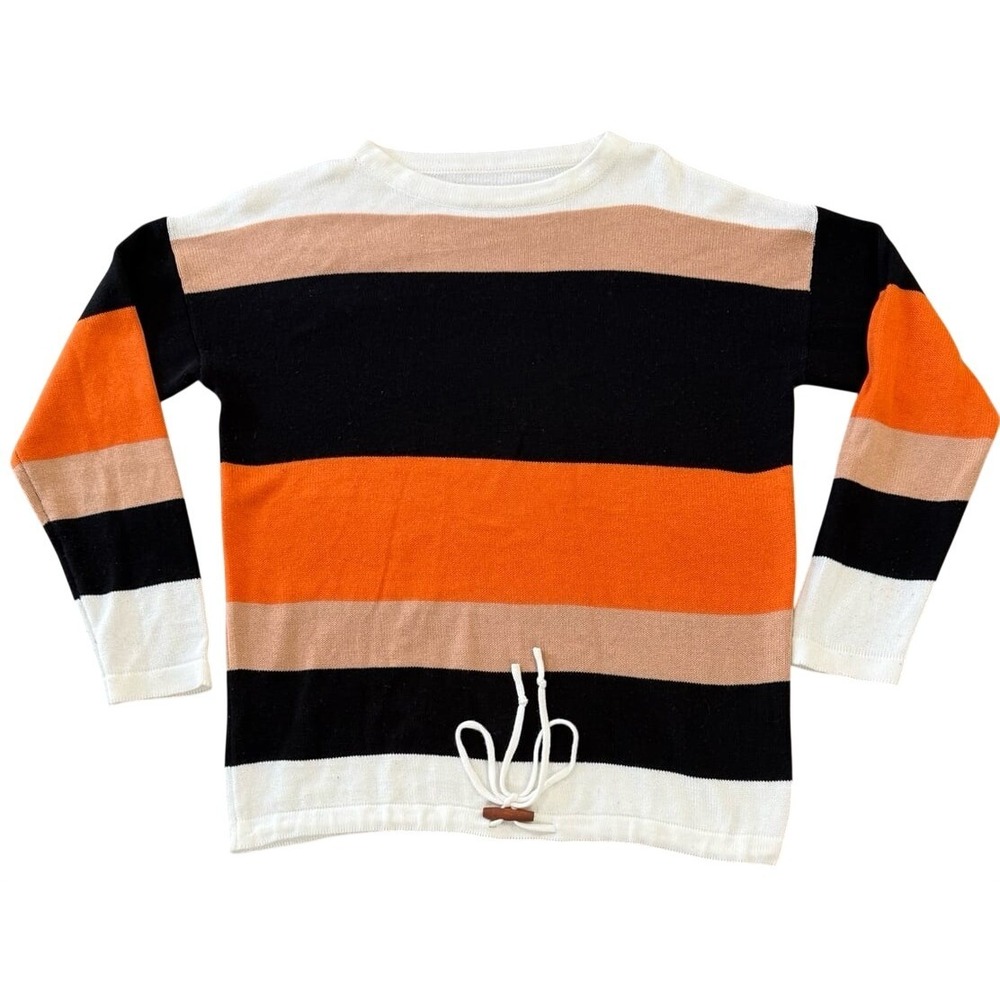Striped Knit Sweater Orange‎ Black Cream Women's Large (Preloved)